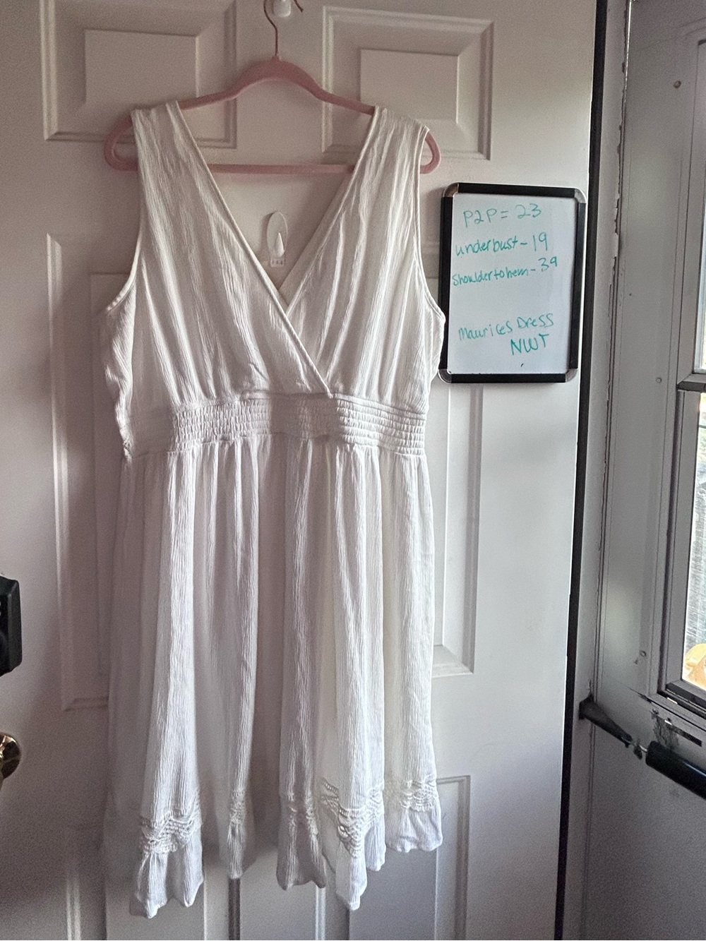 Maurices XXL White Crochet Lace Boho Midi Dress Smocked NWT - Picture 10 of 12
